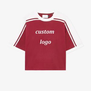 เสื้อยืดคุณภาพสูงยอดนิยมแบบยูนิเซ็กส์ ทรงโอเวอร์ไซส์ ผ้าคอตตอนเจอร์ซีย์ แต่งแถบลายเสื้อยืดแบบครอปทรงบ็อกซี่  รับสั่งทำได้ - Product Image 1