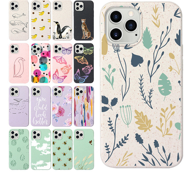 Custom Design Biodegradable Wheat Straw Phone Case 100% Compostable Embossing Shockproof Waterproof Compatible