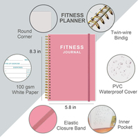 Carnet de fitness A5 personnalisé avec couverture rose imperméable en PP, reliure spirale, planificateur de salle de sport, journal de suivi de régime, planificateur personnel de perte de poids