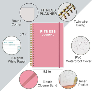 Custom PP Waterproof Pink Cover A5 Fitness <b>Journal</b> Spiral Bound GYM Planner Diet Tracker <b>Journal</b> Personal <b>Loss</b> <b>Weight</b> Planner - Product Image 2