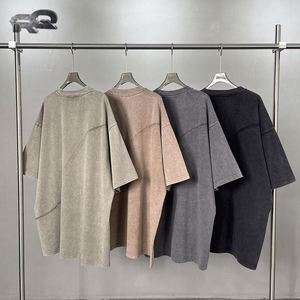 Camiseta de punto de manga corta informal para hombre, 100% algodón, 300 gramos, anti-bolitas, corte oversize, cuello redondo, lisa, sin estampado, efecto seda, venta al por mayor, novedad - Product Image 2