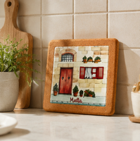Sous-plat en céramique personnalisé avec base en liège, design double couche, motif esquisse de ville européenne, résistant à la chaleur, protège-table