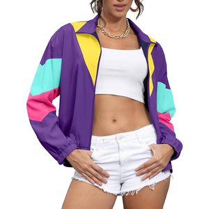 Chaqueta Cortavientos FOXA para Mujer, Estilo Retro de los 80, Bloques de Color, Manga Larga, Reversible, Chaqueta Deportiva, Ropa Exterior Informal de Primavera - Product Image 1