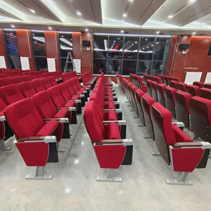 Sillas de Auditorio Yi Jian con Patas de Aleación de Aluminio, Tapizadas en Tela Roja, con Pasamanos, para Salas de Conferencias - Product Image 2