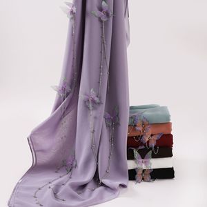 Écharpe longue en mousseline de soie unie, style fée, faite à la main, avec chaîne papillon et pompon, fine et décontractée, 70*170cm, pour femme - Product Image 4