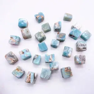 Wholesale Natural Sky Blue Healing Crystal Caribbean Calcite Cube Crystal Tumbled Stone For Fengshui Decoration