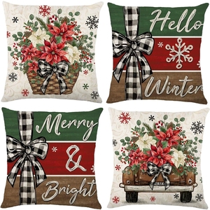 Housses de coussin d'hiver de Noël, motifs floraux rouges et verts, camion, housses de coussin de Noël pour la maison et la décoration extérieure - Product Image 6