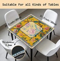Tapis de table de mahjong et poker chinois traditionnel de luxe, motif floral et oiseaux, jaune et bleu, 31,5x31,5 pouces, antidérapant et insonorisant