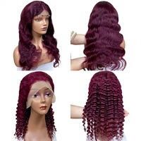 Perruque en cheveux humains brésiliens doublement étirés, couleur bordeaux 99J, QM Luxury, ultra-fine 0,1 mm, bonnet M, volume complet, 22 pouces
