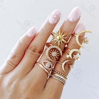 Bagues tendance tendance en or 18K Gemnel argent 925 avec décoration soleil et lune