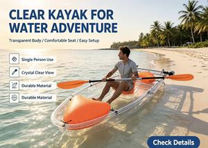 Kayak transparent en PC cristallin pour une personne, canoë à queue carrée avec pagaie et bouée gonflable pour les sports nautiques en mer et en océan - Product Image 2