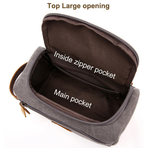 Wholesale Customized Luxury <strong>Mens</strong> Cosmetic <strong>Bag</strong> Canvas Leather Toiletry Kit <strong>Bag</strong> Travel Shaving Dopp Kit <strong>Bag</strong> - Product Image 4