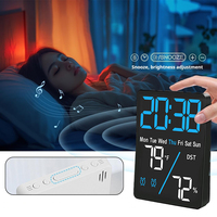 Reloj de Pared Digital LED Multicolor con Cargador de Teléfono, Calendario, Higrómetro, Alarma RGB, Luz de Fondo de Pantalla, para Oficina