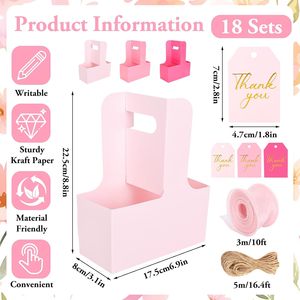 Sacs cadeaux roses pour la fête des mères, porte-gobelets avec poignée pour 2 tasses, emballage floral en kraft, boîte de rangement en papier, paniers - Product Image 2