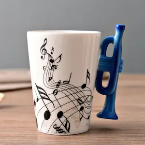 8盎司创意小号手柄陶瓷杯音符乐器水杯Ins北欧音乐咖啡杯