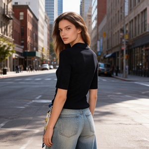 Top Polo da <span class=keywords><strong>Donna</strong></span> in Maglia Nera a Costine, Maglietta Casual a Maniche Corte con <span class=keywords><strong>Colletto</strong></span> per Primavera Estate - Product Image 2