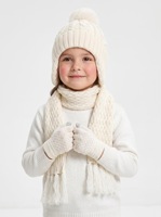 Conjunto de Gorro, Guantes y Bufanda de Invierno para Niños, Gorro con Orejeras, Bonito Gorro de Punto con Pompones para Niñas, Bebés y Niños Pequeños, Color Rosa, Cálido, 100% Algodón, Juego de 3 Piezas
