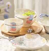 Service de table en céramique motif papillon et raisin en relief, vaisselle en porcelaine sous glaçure colorée, bols et assiettes, compatible lave-vaisselle pour fêtes et usage domestique