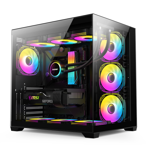 ATX Dual Tempered Glass Gaming PC Case Support Vertical GPU Double 360 AIO