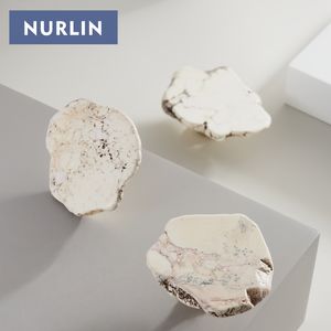 NURLIN 天然ホワイトターコイズ 大理石 真鍮製 キャビネット 引き出し ドアハンドル ノブ 壁掛けフック - Product Image 4