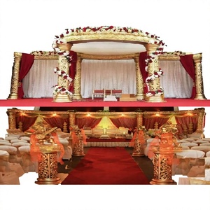 Nouveau Style or mariage Mandap Cum scène doré sculpté mariage Mandap avec Concept ouvert FRP sculpté mariage Mandap scène USA - Product Image 1