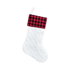 Calcetín Navideño Personalizado con Diseño <span class=keywords><strong>de</strong></span> Cuadros Buffalo, Puño Blanco <span class=keywords><strong>para</strong></span> <span class=keywords><strong>Bordar</strong></span>, Decoración Navideña Rústica en Rojo y Negro - Product Image 6