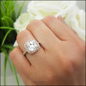 SGARIT custom <b>Cushion</b> Cut LAB Diamond Halo Engagement <b>Ring</b> 14K Rose Gold Pave Setting Romantic Style Women's Fine Jewelry - Product Image 5