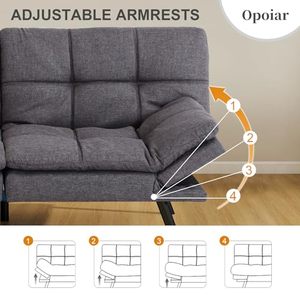 Futon Fabric Sofa Bed Convertible <strong>Grey</strong> Couch Bed Futon Sets Folding Modern Sleeper Sofa Gray <strong>Loveseat</strong> for Apartment Small Space - Product Image 4