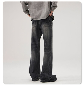 Jean en denim délavé coupe large style streetwear tendance, imprimé hip-hop, décontracté, hiver-printemps - Product Image 4
