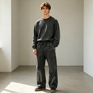 Pantalon de survêtement homme en coton French Terry, style streetwear, coupe large, avec empiècements, délavage acide personnalisé, OEM ODM, Fabricant - Product Image 1