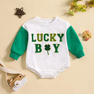 Tutina in ciniglia con quadrifoglio portafortuna per neonati e bambini, per il Giorno di San Patrizio 2026 - Product Image 2