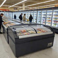Congélateur coffre commercial grande capacité avec porte vitrée, congélateur horizontal robuste avec compresseur pour supermarché