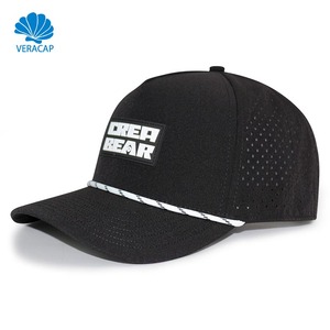 <span class=keywords><strong>หมวก</strong></span>แก๊ปเบสบอล Veracap HN10 สีดำ 5 แผง แบบกำหนดเอง พร้อมเชือกตกแต่ง ตัดด้วยเลเซอร์ รูระบายอากาศ <span class=keywords><strong>หมวก</strong></span>กีฬา - Product Image 1