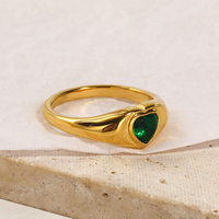 Mlluki Trendiger 18K Vergoldeter Edelstahl Herz-Schmuck Breiter Massiver Bunter Kubischer CZ Zirkon Steinring