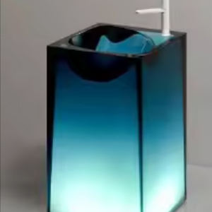Crystal Colorful Modern Pedestal <b>Resin</b> Bathroom Sink with <b>Clear</b> Basin for Villa Use - Product Image 2
