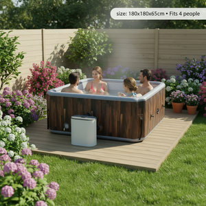 Bain à remous <span class=keywords><strong>gonflable</strong></span> carré portable pour 4 personnes, effet bois, pour extérieur, avec jets de massage, pour jardin et relaxation en plein air - Product Image 1