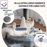 Tour à chat multi-niveaux avec hamac de 40 cm, housse en peluche amovible et lavable, poteau en sisal naturel et condo pour chats de grande taille, OEM