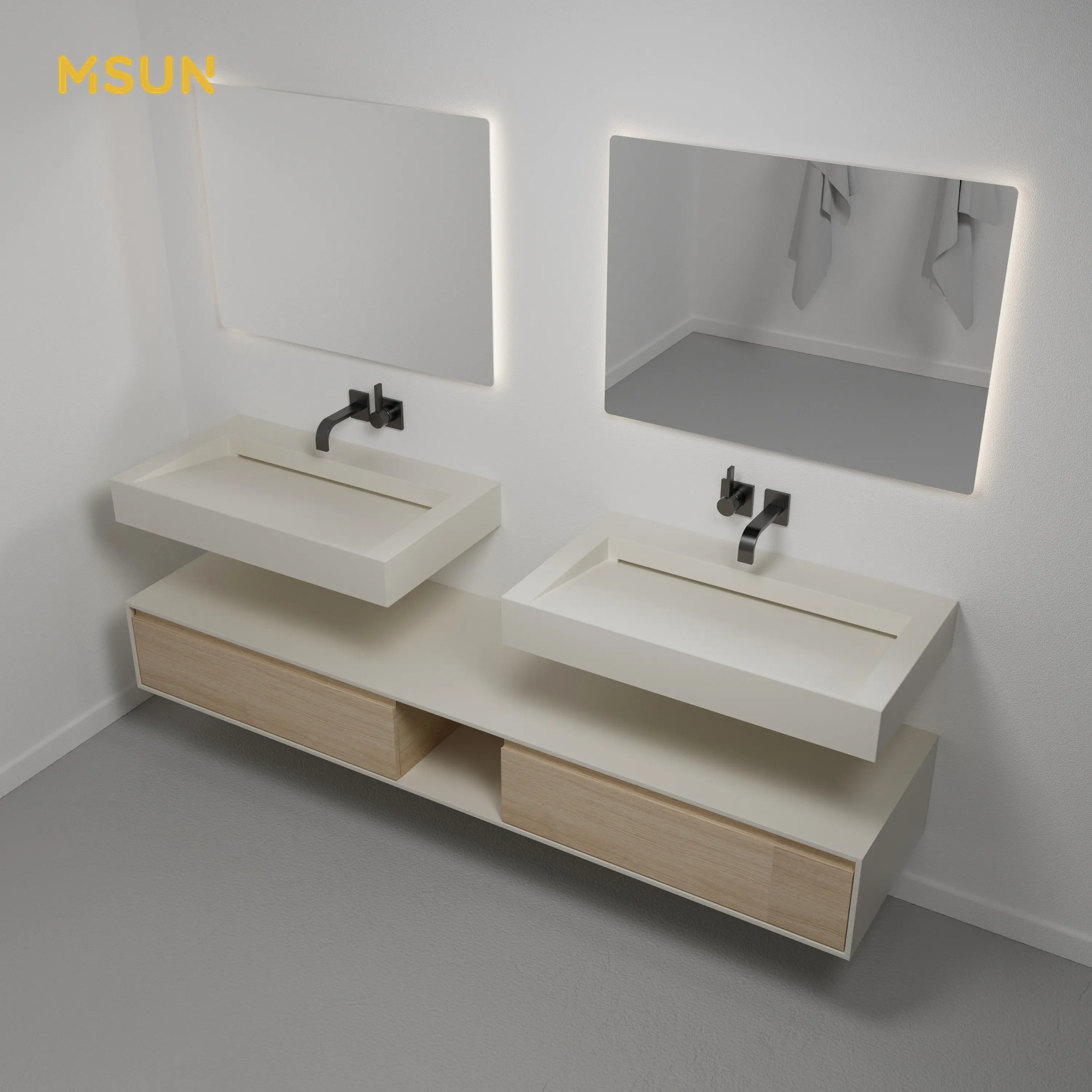 Modern bathroom solid surface sink artificial stone wash basin cabinet wall mounted rectangular sink