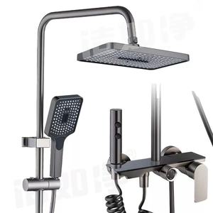 Juego de ducha con rociador rectangular, chapado en oro, fácil de instalar, portátil - Product Image 1