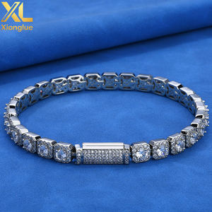 Hip Hop Custom 7Mm Moissanite Square Bead Chain S925 Sterling <b>Silver</b> <b>Men'S</b> Jewelry Accessory Bracelet - Product Image 2