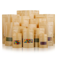 Sachet Doypack en papier kraft et plastique avec fenêtre, écologique, recyclable, à fermeture éclair, en stock