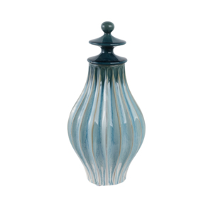 Vaso Decorativo in Ceramica con Coperchio, Blu Smaltato, Scultoreo, per Arredamento Casa, Contenitore per Soggiorno, Camera da Letto, Centrotavola - Product Image 3