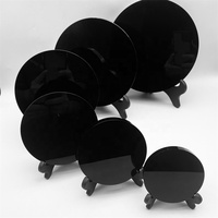 Vente en gros de plaques en pierre de cristal poli obsidienne noire naturelle plaques rondes dalle sous-verres miroir