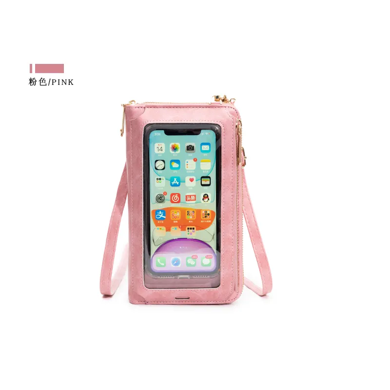 Rfid Fashion Women's Touch Screen Cell Phone Purse Simple Bag New Hasp Cross Wallets Smartphone Leather Shoulder Light Handbags