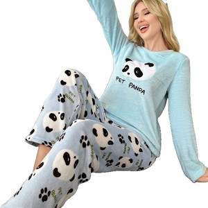 <span class=keywords><strong>Pigiama</strong></span> da donna in flanella termica ricamato con motivo <span class=keywords><strong>panda</strong></span>, autunno/inverno, maniche lunghe e pantaloni, dolce e semplice per la casa - Product Image 5