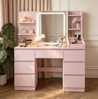 Coiffeuse en MDF avec miroir LED pour fille, table de maquillage pour chambre d'adolescente, pour le soin quotidien