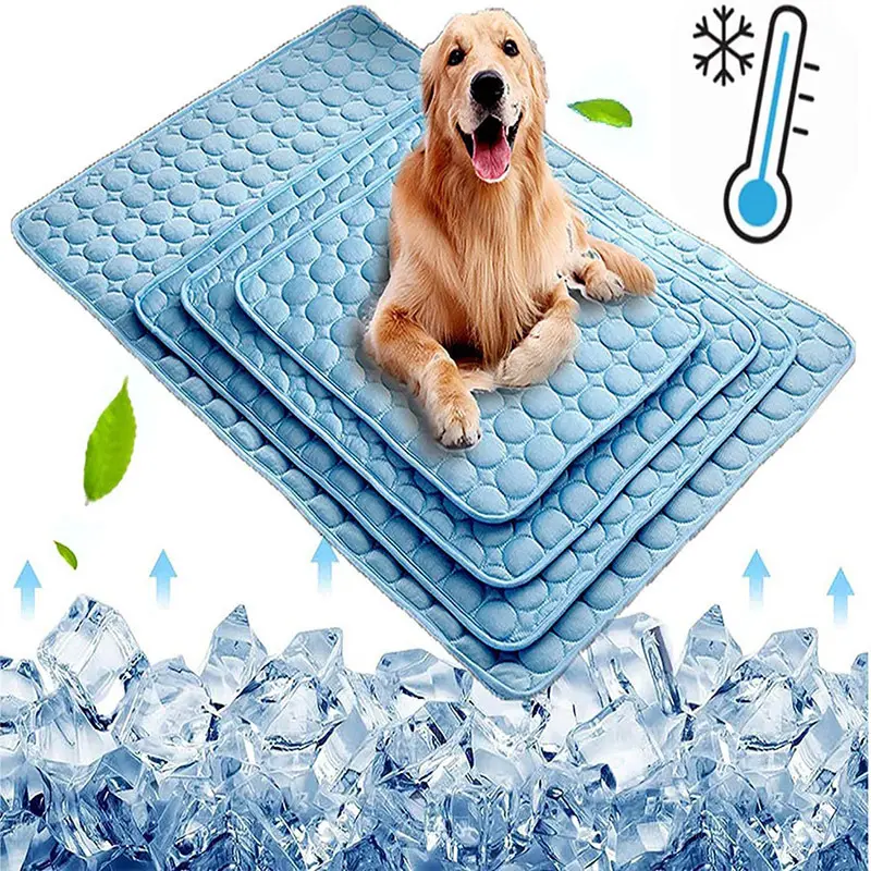 Cama resfriadora para animais de estimação puda, cama refrescante de tecido de seda e gelo para animais de estimação