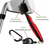 Brosse de nettoyage de clubs de golf 3-en-1 avec logo personnalisé, double poils en nylon, clip mousqueton rétractable et nettoyeur de rainures de golf