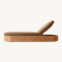 Ensembles de chaises longues de luxe en teck modernes pour l'extérieur, lits de bronzage pour hôtel, villa, jardin, plage, terrasse - Coussins durables résistants aux UV