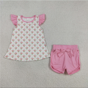 Conjunto de Ropa para Bebés Niñas: Top a Cuadros con Estampado Floral y Pantalones Cortos con Volantes - Product Image 5